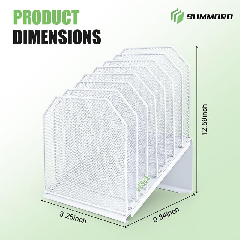 SUMMORE Inclined File Organizer for Desk, 7-Tier Vertical File Folder Holder Office Desk Organizer Metal Rack File Wire Mesh Desktop Document Sorter for Office School Classroom Home (White) - Image 3